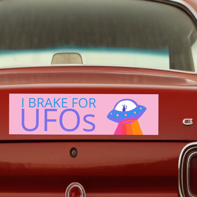 Autocollant De Voiture JE FREINE POUR UN VRAI Alien UFOS (I BRAKE FOR UFOS Cute Alien Spaceship hand drawn Bumper Sticker
)