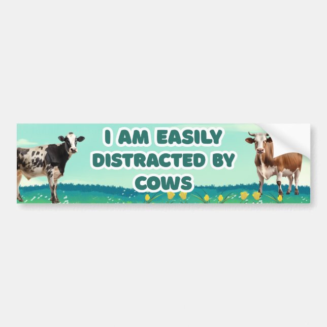 Autocollant De Voiture Je suis facilement distrait par les vaches, drôle  (Devant)