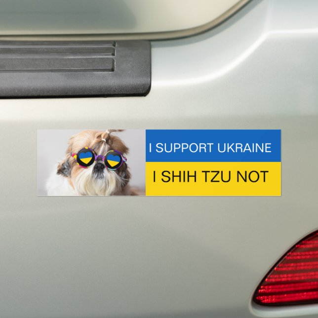 Autocollant De Voiture Je suis pour l'Ukraine Je Shih Tzu Pas le drapeau  (En voiture)