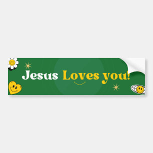 Autocollant De Voiture Jésus Vous Aime Vert Jaune Smiley Mignonne