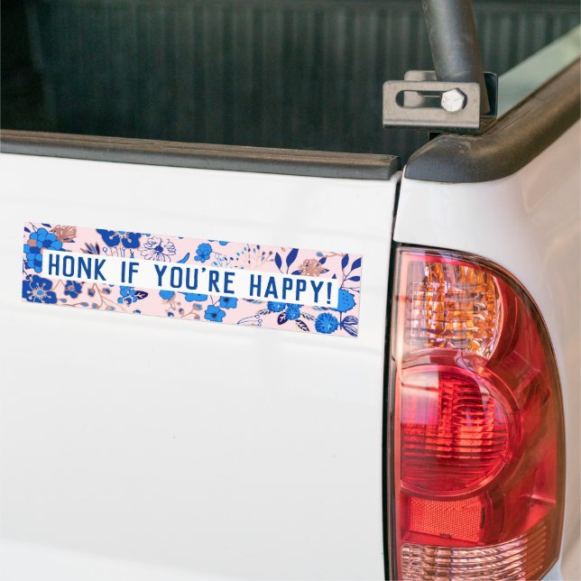Autocollant De Voiture Jolie illustration florale bleu bleu azur rose (Sur camion)
