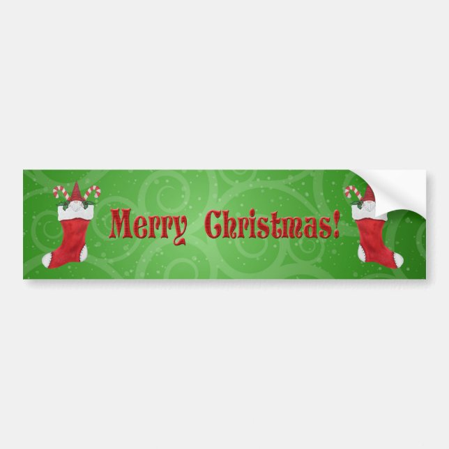 Autocollant De Voiture Joyeux Noël Gnomes Red Stockings Green Swirls (Devant)