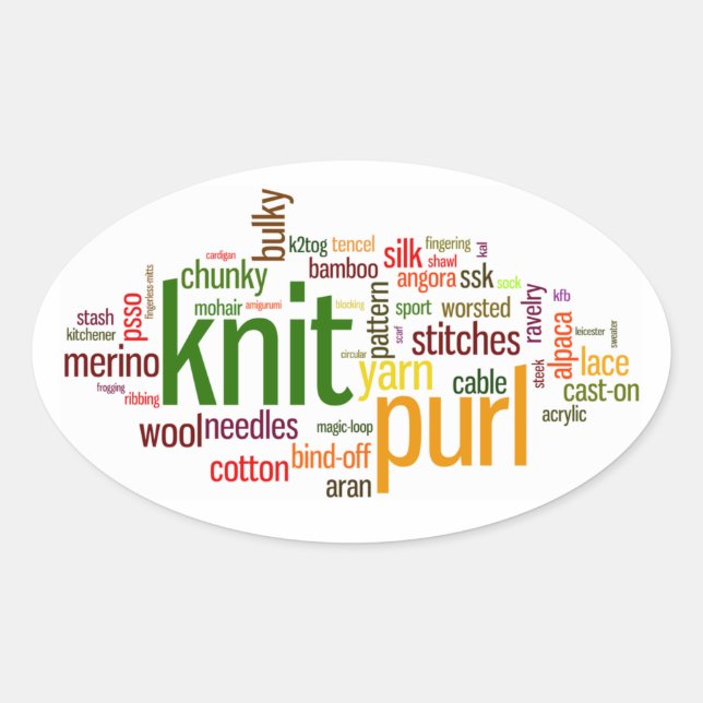 Autocollant de voiture Knit Purl Tricot Lexicon Kn (Devant)