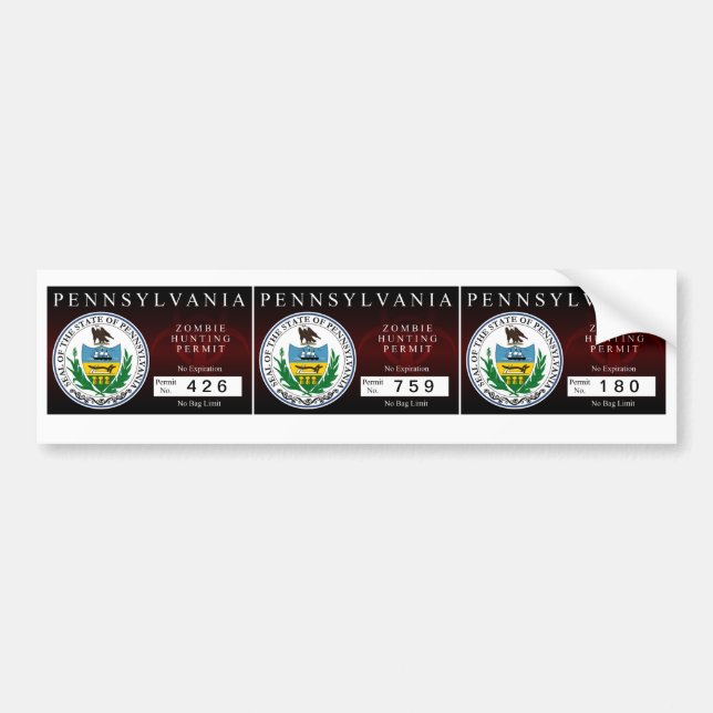 Autocollant De Voiture Laiss de chasse de zombi de la Pennsylvanie (Devant)