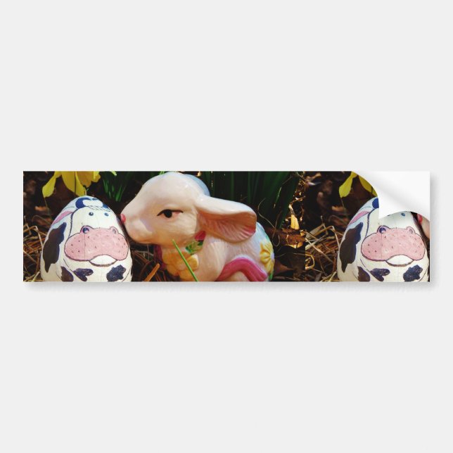 Autocollant De Voiture Lapin de Pâques et oeuf de vache (Devant)
