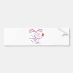 Autocollant De Voiture Lapin rose heureux peignant l'oeuf de pâques