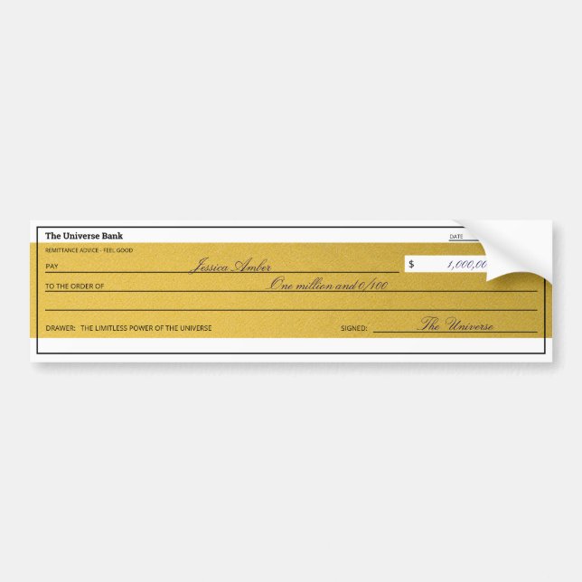 Autocollant De Voiture Law of Attraction Elegant Gold Abundance Check (Devant)