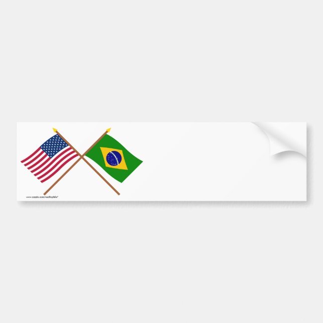 Autocollant De Voiture Les USA et drapeaux croisés par Brésil (Devant)