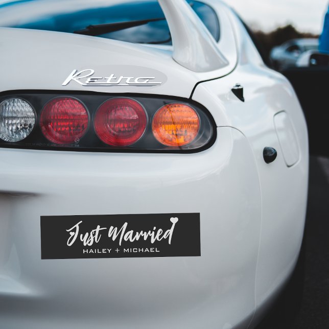 Autocollant De Voiture Mariés à Cœur Noir Nouvelles Mariés (Just Married Heart Black Wedding Newlywed Bumper Sticker
)