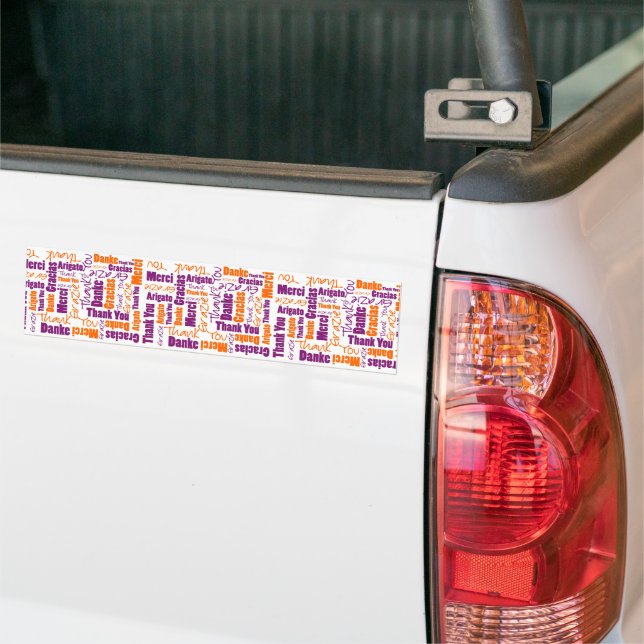 Autocollant De Voiture Merci multilingue violet et orange (Sur camion)