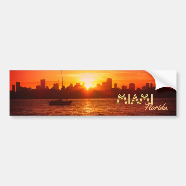 Autocollant De Voiture Miami Skyline à Sunset (Devant)