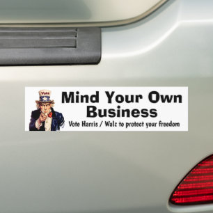 Autocollant De Voiture Mind Your Own Business Harris Walz 2024