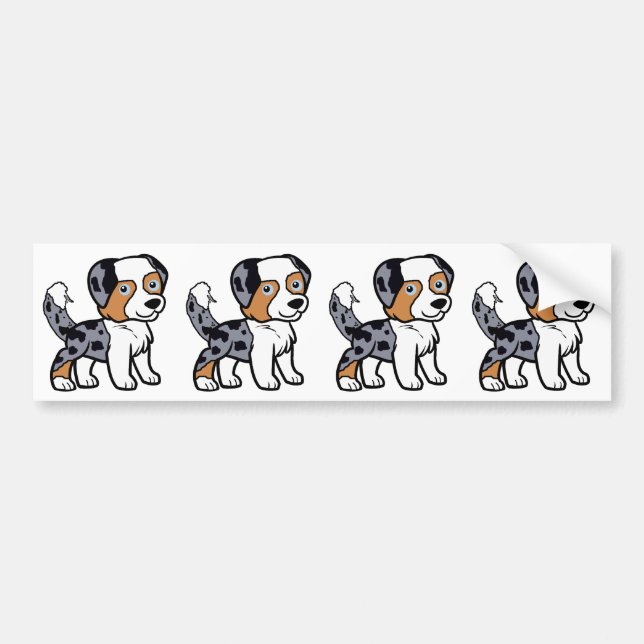 Autocollant De Voiture Miniature American Shepherd Blue Merle avec queue (Devant)