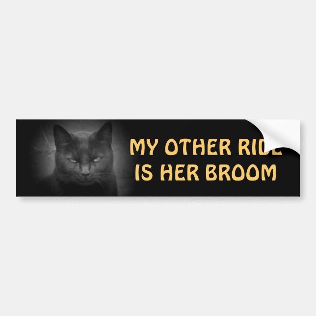 Autocollant De Voiture Mon autre tour est son balai - chat noir (Devant)