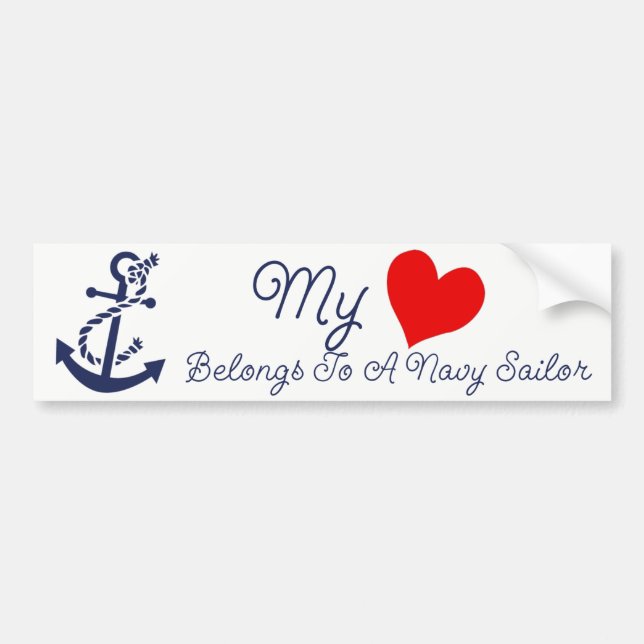 Autocollant De Voiture Mon coeur appartient à un marin de marine (Devant)