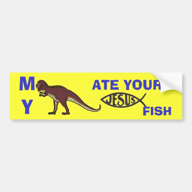 Autocollant De Voiture Mon dinosaure a mangé vos poissons de Jésus (Devant)