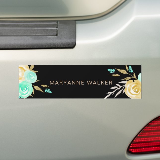 Autocollant De Voiture monogramme de pivoines d'or turquoise (En voiture)