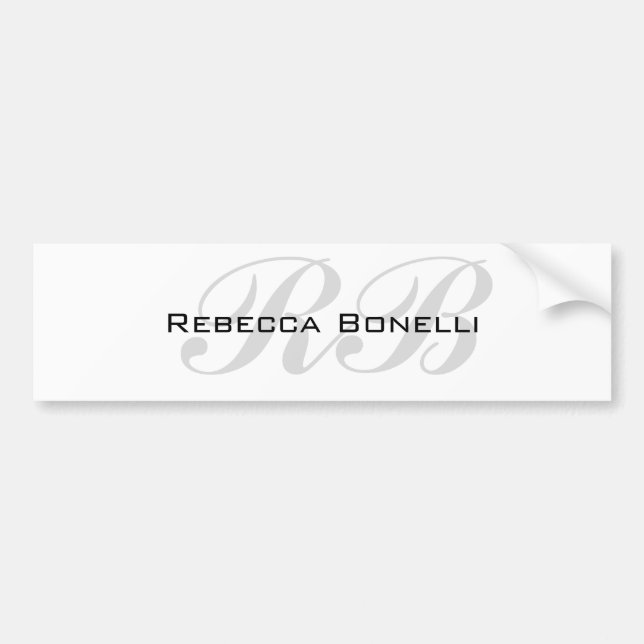 Autocollant De Voiture Monogramme gris blanc Nom Initiales Simple Style (Devant)