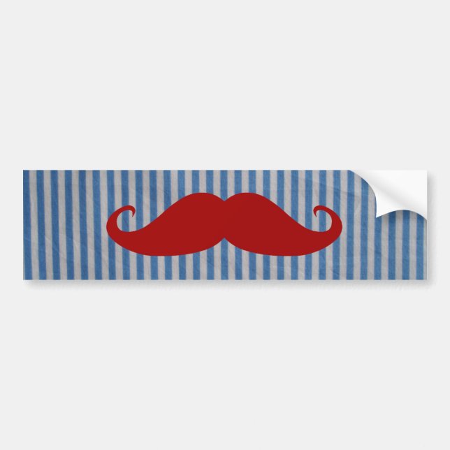 Autocollant De Voiture Moustache rouge drôle et rayures blanches bleues (Devant)
