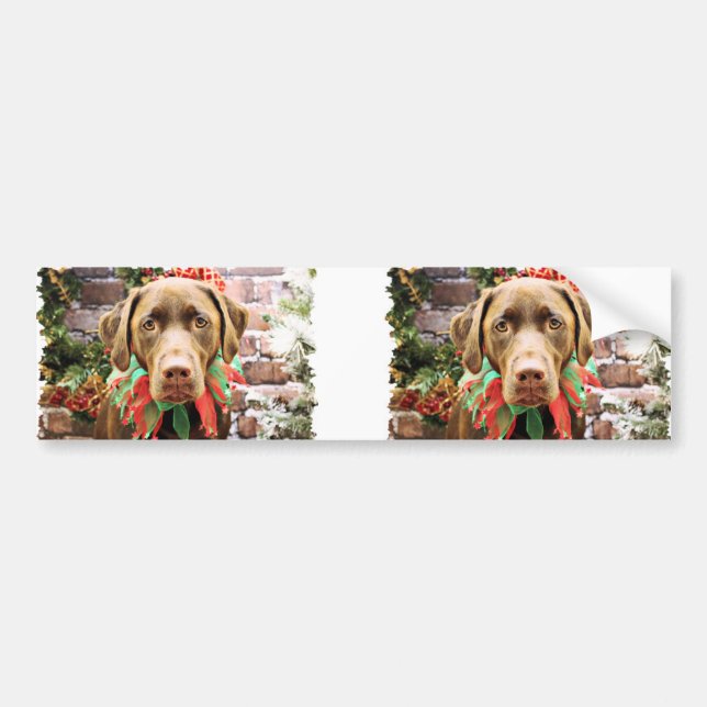 Autocollant De Voiture Noël - chocolat Labrador - Hershey (Devant)