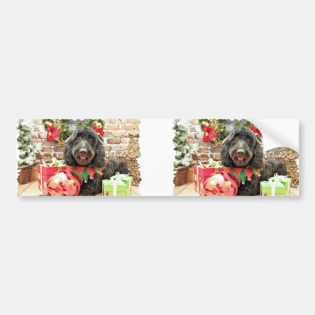 Autocollant De Voiture Noël - GoldenDoodle - confiture de perle (Devant)