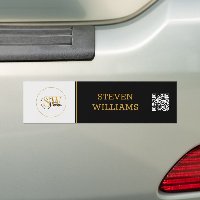 Autocollant De Voiture Nom monogrammé & Signature moderne / Code QR (En voiture)