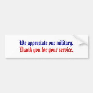 Autocollant De Voiture Nous apprécions nos militaires., Merci pour le
