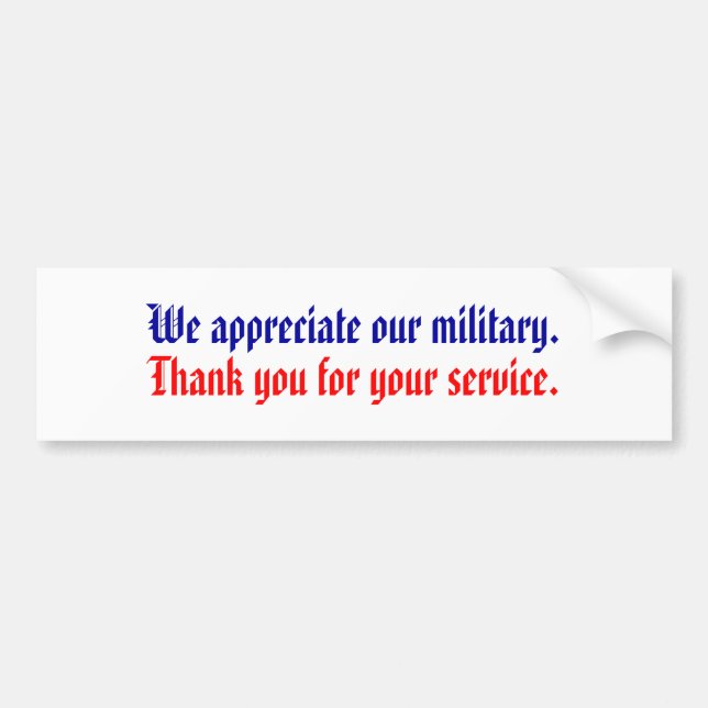 Autocollant De Voiture Nous apprécions nos militaires., Merci pour le (Devant)