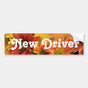Autocollant De Voiture Nouveau pilote. Fleurs marguerites colorées