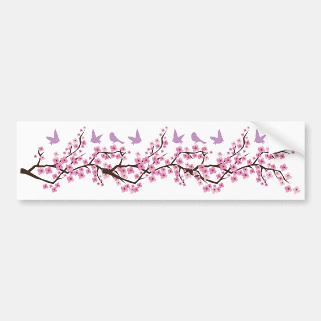 Autocollant De Voiture Oiseaux et fleurs de cerisier (Devant)