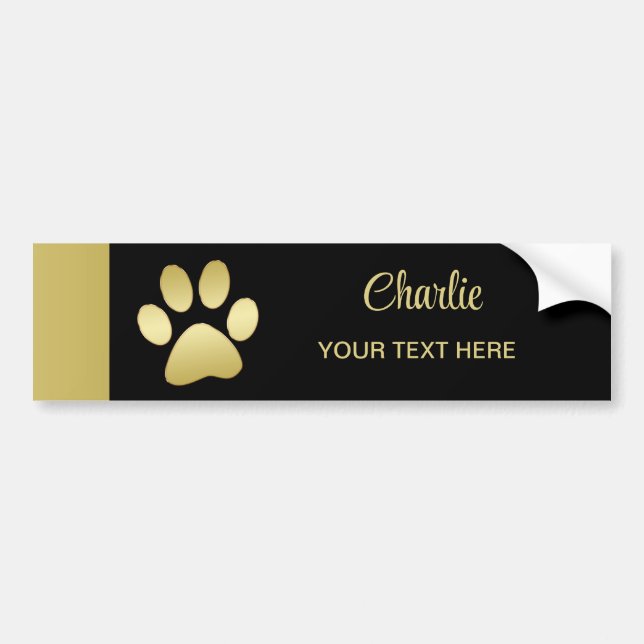 Autocollant De Voiture Paw chien brillant or sur arrière - plan noir (Devant)