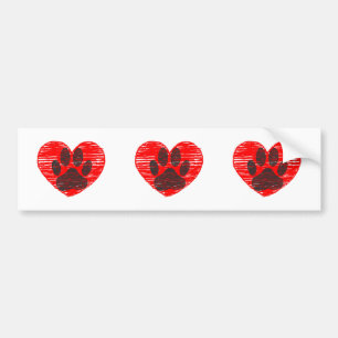 Autocollant De Voiture Paw Chien Croquis Dans Le Coeur Rouge