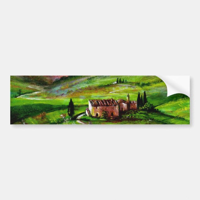 AUTOCOLLANT DE VOITURE PAYSAGE TOSCANE AUX COLLINES VERTES (Devant)