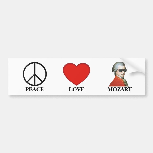 Autocollant De Voiture Peace Love Mozart - Musical Bumper Sticker! (Devant)