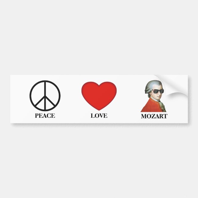 Autocollant De Voiture Peace Love Mozart - Musical Bumper Sticker! (Devant)