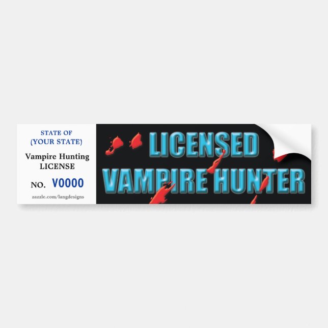 Autocollant De Voiture Permis de chasse de vampire avec des éclaboussures (Devant)