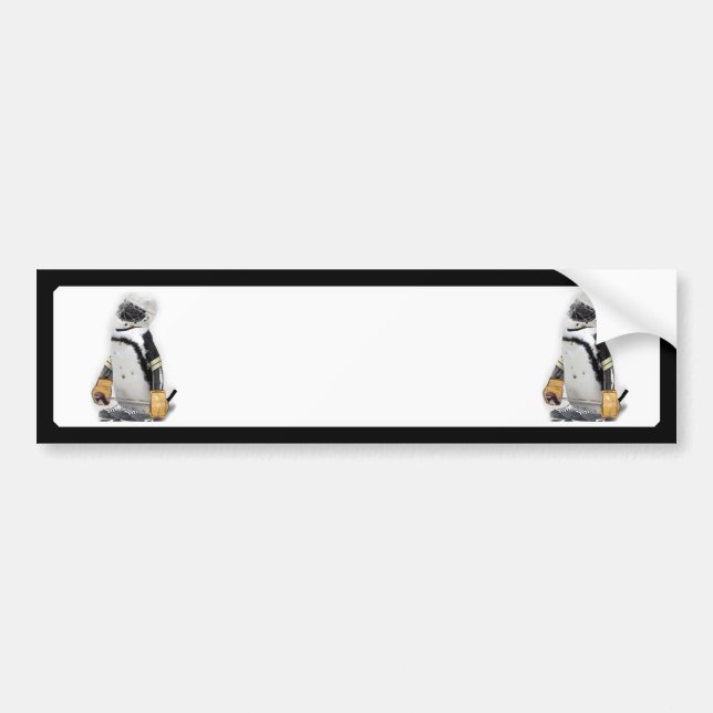 Autocollant De Voiture Petit Penguin portant un engin de hockey (Devant)