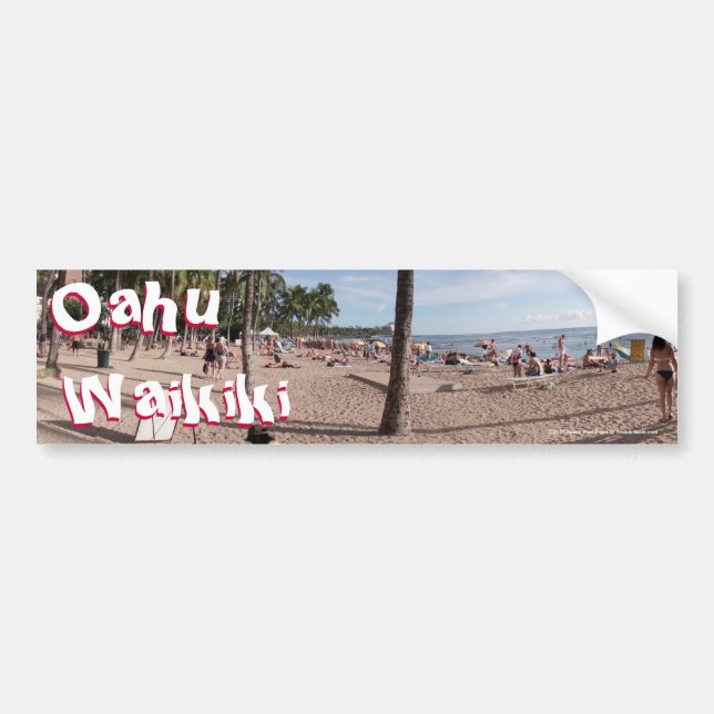 Autocollant De Voiture Plage exotique de Waikiki, Oahu, Honolulu, Hawaï (Devant)