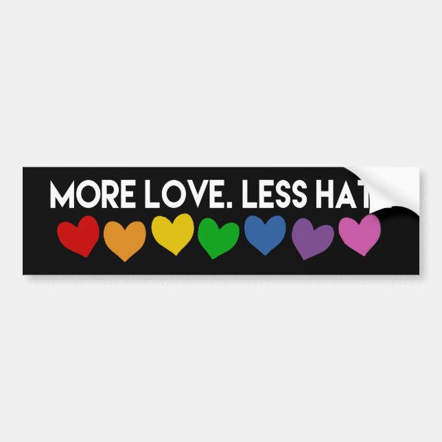 AUTOCOLLANT DE VOITURE PLUS D'AMOUR MOINS DE GAY PRIDE DE COEURS (Devant)