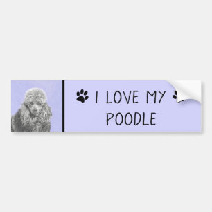 Autocollant De Voiture Poodé Jouet miniature Argent gris bleu Chien Art