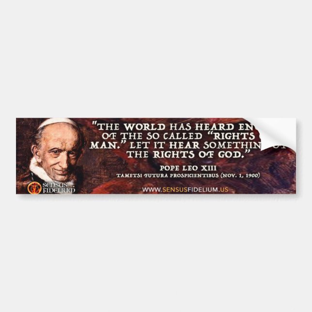 Autocollant De Voiture Pope Leo XIII "Droits de Dieu" Bumper Sticker (Devant)