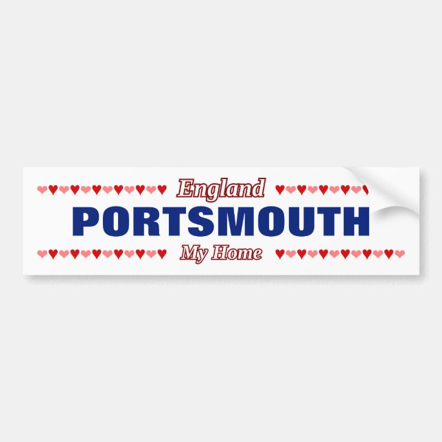 Autocollant De Voiture PORTSMOUTH - Ma maison - Angleterre; Coeurs rouges (Devant)