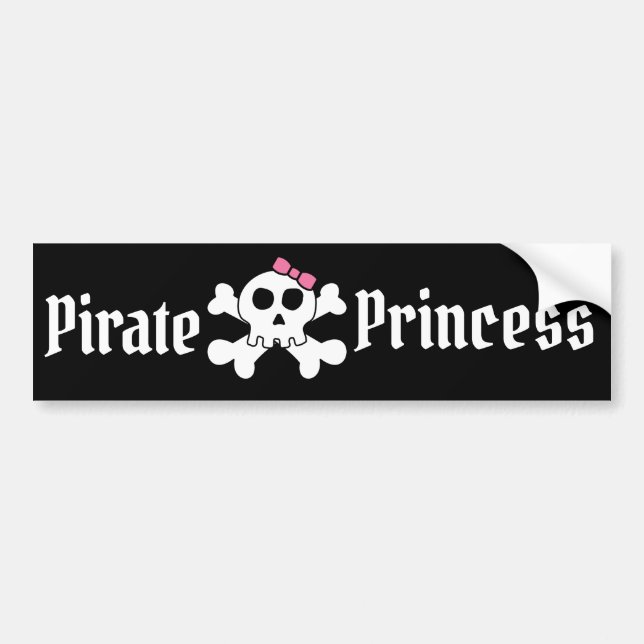 Autocollant De Voiture Princesse Pirate avec cou rose et crâne pirate (Devant)