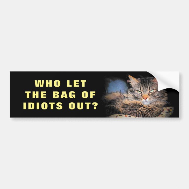 Autocollant De Voiture Qui a laissé le sac des idiots ? CAT Meme (Devant)