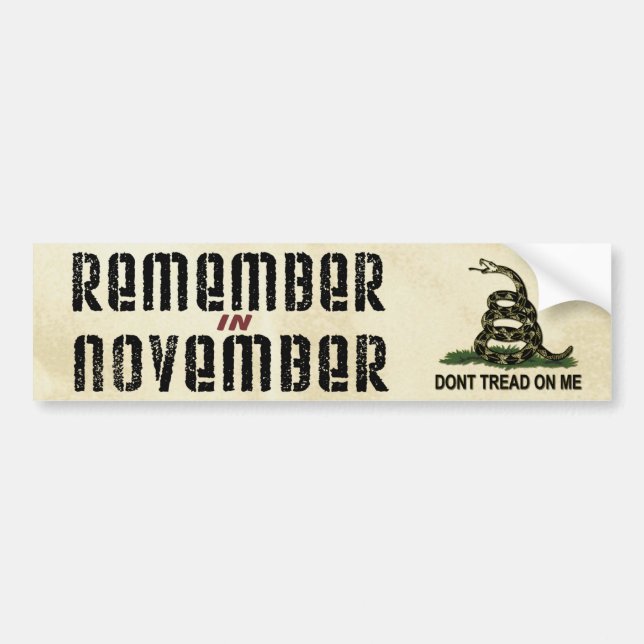 Autocollant De Voiture Rappelez-vous en novembre le drapeau de Gadsden (Devant)