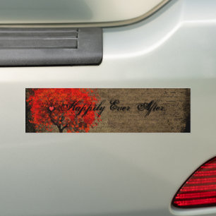 Autocollant De Voiture Red Heart Leafed Tree Just Married Bumper Sticker