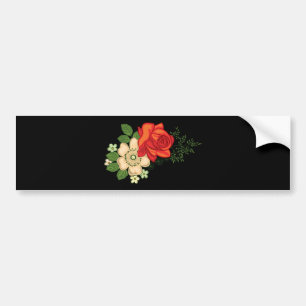 Autocollant De Voiture Rose rouge et marguerites Arrière - plan noir