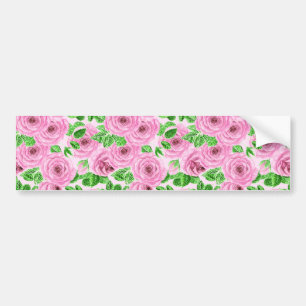 Autocollant De Voiture Roses d'aquarelle rose avec feuilles et bourgeons 
