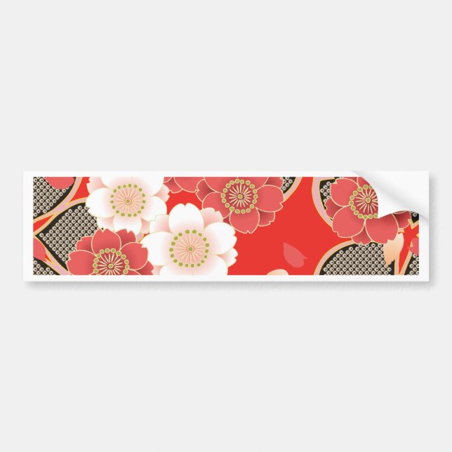 Autocollant De Voiture Rouge et blanc Sakura Japonais Kimono (Devant)