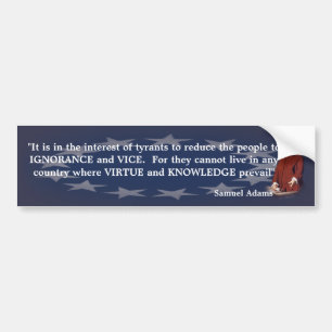 Autocollant De Voiture Samuel Adams Citation sur l'ignorance et la connai